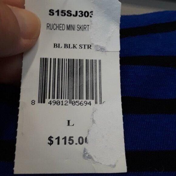 Pam & Gela Womens Mini Skirt Large Blue Black Striped Ruched Casual NWT - Picture 5 of 8